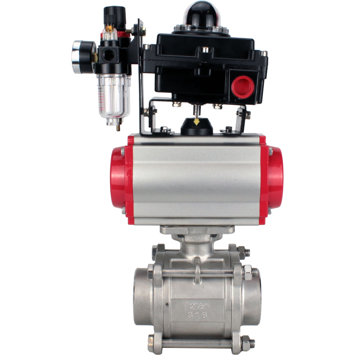 Ball valves Elephant BV3232P(3pc)-FP-W-ISO-H WDVF DN15-32 63 bar full bore, body - 316 stainless steel, seal - PTFE, for welding, with PA-DA pneumatic actuator, pneumatic distributor 4M310-08 220V, LSU APL-410N EX, ATU AFC2000