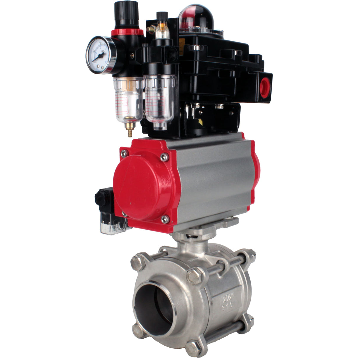 Ball valves Elephant BV3232P(3pc)-FP-W-ISO-H WDVF DN15-32 63 bar full bore, body - 316 stainless steel, seal - PTFE, for welding, with PA-DA pneumatic actuator, pneumatic distributor 4M310-08 220V, LSU APL-410N EX, ATU AFC2000