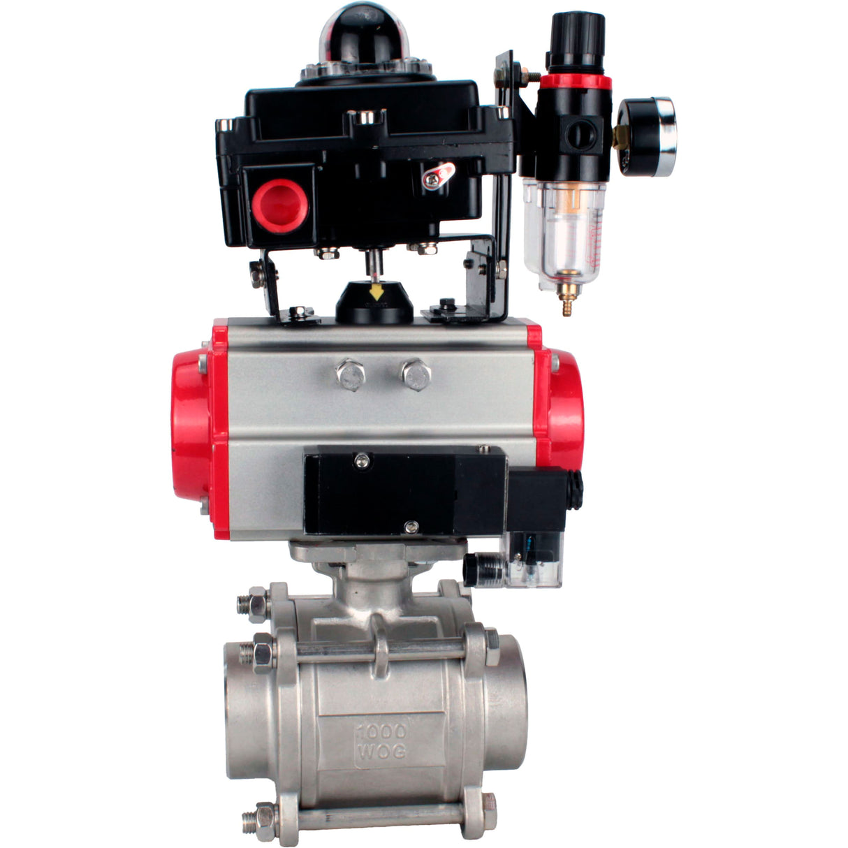 Ball valves Elephant BV3232P(3pc)-FP-W-ISO-H WDVF DN15-32 63 bar full bore, body - 316 stainless steel, seal - PTFE, for welding, with PA-DA pneumatic actuator, pneumatic distributor 4M310-08 220V, LSU APL-410N EX, ATU AFC2000