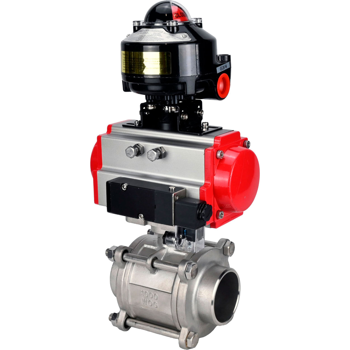 Ball valves Elephant BV3232P(3pc)-FP-W-ISO-H WDVF DN15-32 63 bar full bore, body - 316 stainless steel, seal - PTFE, for welding, with PA-DA pneumatic actuator, pneumatic distributor 4M310-08 220V, LSU APL-510N EX