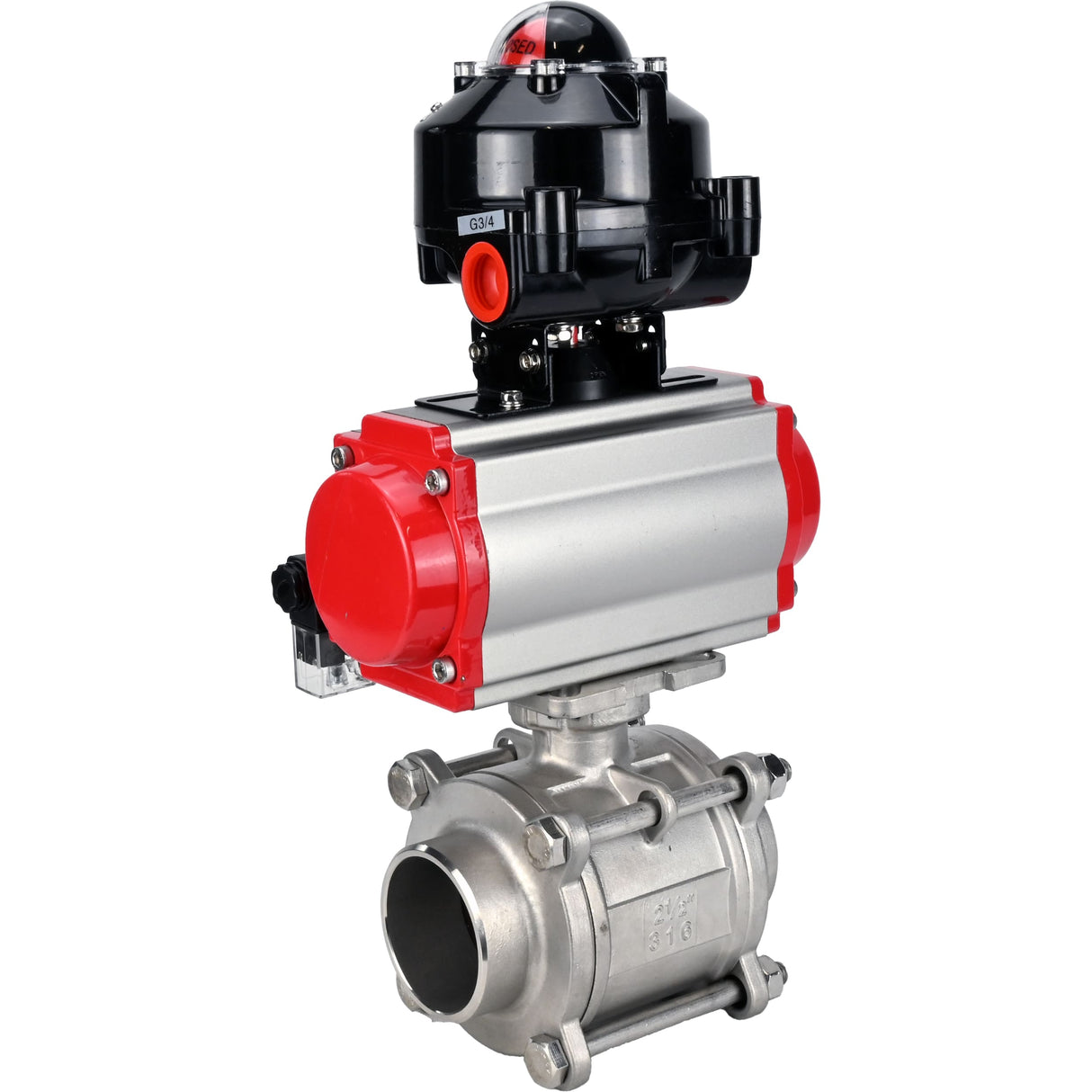 Ball valves Elephant BV3232P(3pc)-FP-W-ISO-H WDVF DN15-32 63 bar full bore, body - 316 stainless steel, seal - PTFE, for welding, with PA-DA pneumatic actuator, pneumatic distributor 4M310-08 220V, LSU APL-510N EX