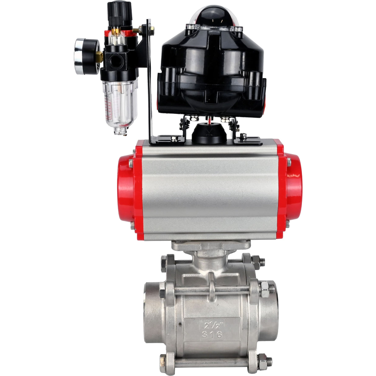 Ball valves Elephant BV3232P(3pc)-FP-W-ISO-H WDVF DN15-32 63 bar full bore, body - 316 stainless steel, seal - PTFE, for welding, with PA-DA pneumatic actuator, pneumatic distributor 4M310-08 220V, LSU APL-510N EX, ATU AFC2000