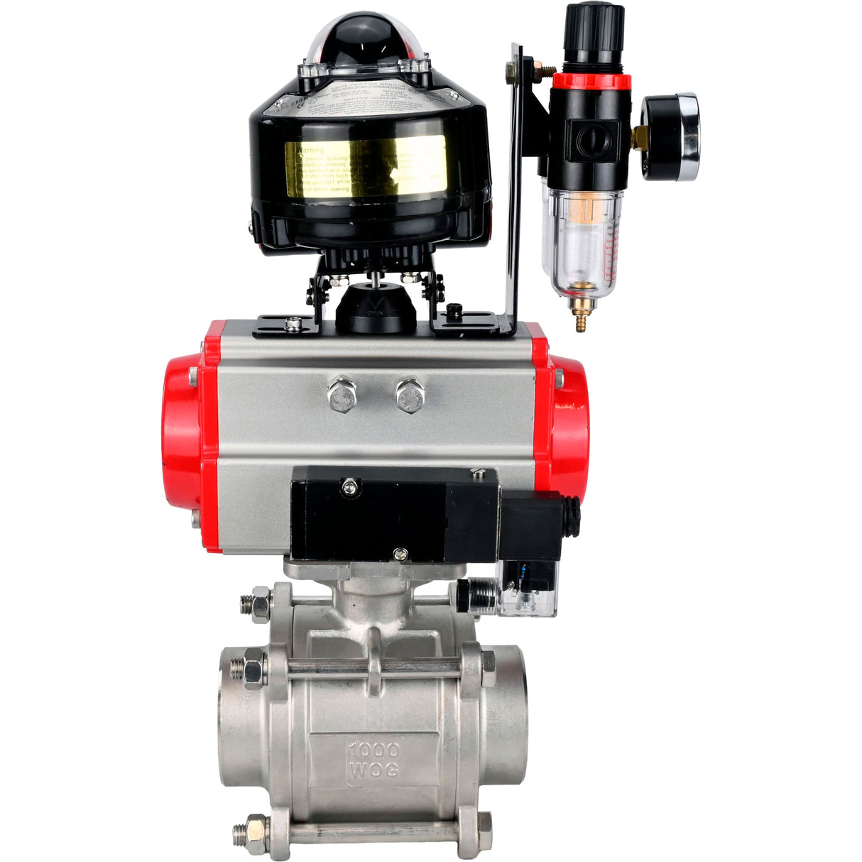 Ball valves Elephant BV3232P(3pc)-FP-W-ISO-H WDVF DN15-32 63 bar full bore, body - 316 stainless steel, seal - PTFE, for welding, with PA-DA pneumatic actuator, pneumatic distributor 4M310-08 220V, LSU APL-510N EX, ATU AFC2000