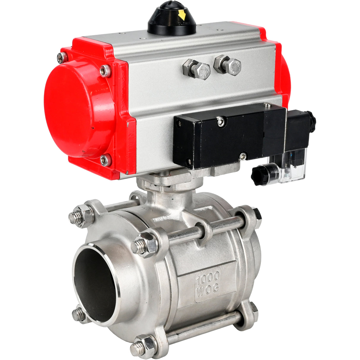 Ball valves Elephant BV3232P(3pc)-FP-W-ISO-H WDVF DN15-32 63 bar full bore, body - 316 stainless steel, seal - PTFE, for welding, with PA-DA pneumatic actuator, pneumatic distributor 4M310-08 220V