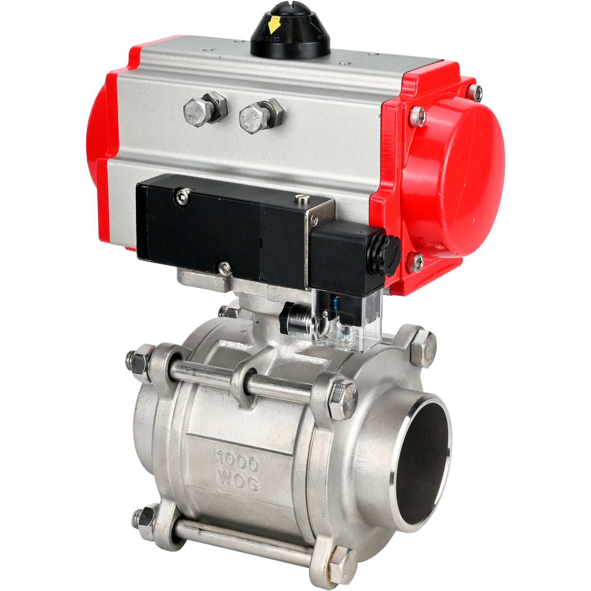Ball valves Elephant BV3232P(3pc)-FP-W-ISO-H WDVF DN15-32 63 bar full bore, body - 316 stainless steel, seal - PTFE, for welding, with PA-DA pneumatic actuator, pneumatic distributor 4M310-08 220V