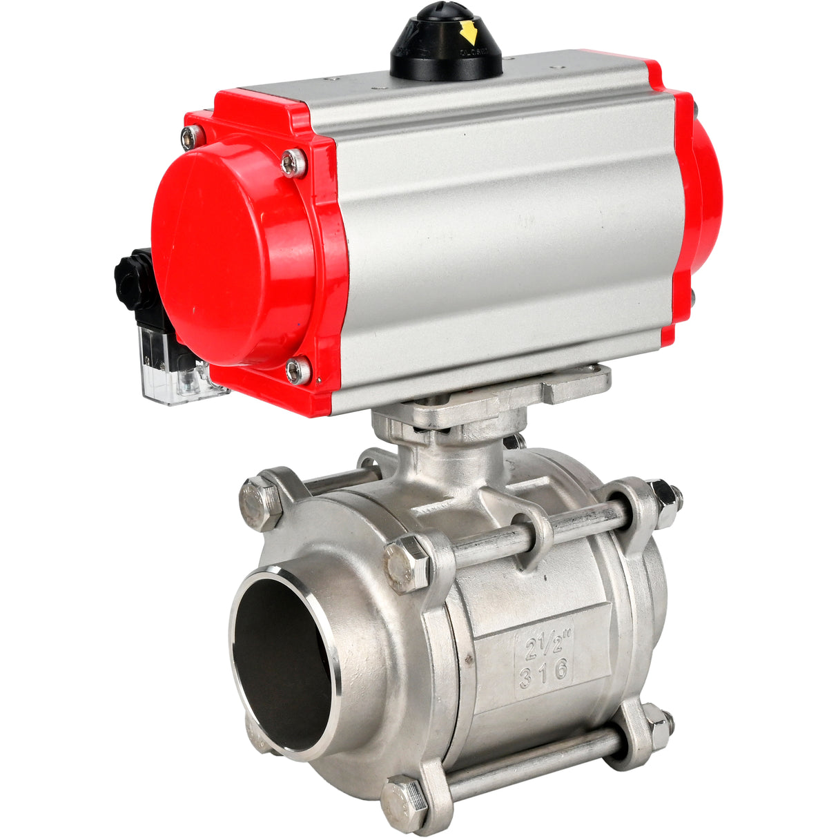 Ball valves Elephant BV3232P(3pc)-FP-W-ISO-H WDVF DN15-32 63 bar full bore, body - 316 stainless steel, seal - PTFE, for welding, with PA-DA pneumatic actuator, pneumatic distributor 4M310-08 220V