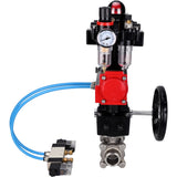 Ball valves Elephant BV3232P(3pc)-FP-W-ISO-H WDVF DN15-32 63 bar full bore, 316 stainless steel, PTFE, for welding, with PA-DA pneumatic actuator, pneumatic distributor 4V320-08 220V, LSU APL-410N EX, manual backup for MON, ATU AFC2000