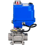 Ball valves Elephant BV3232P(3pc)-FP-W-ISO-H WDVF DN15-32 63 bar full bore, body - 316 stainless steel, seal - PTFE, for welding, with a 1/4-turn electric drive Elephant QT-N-EM-O1-220VAC-U1 blue