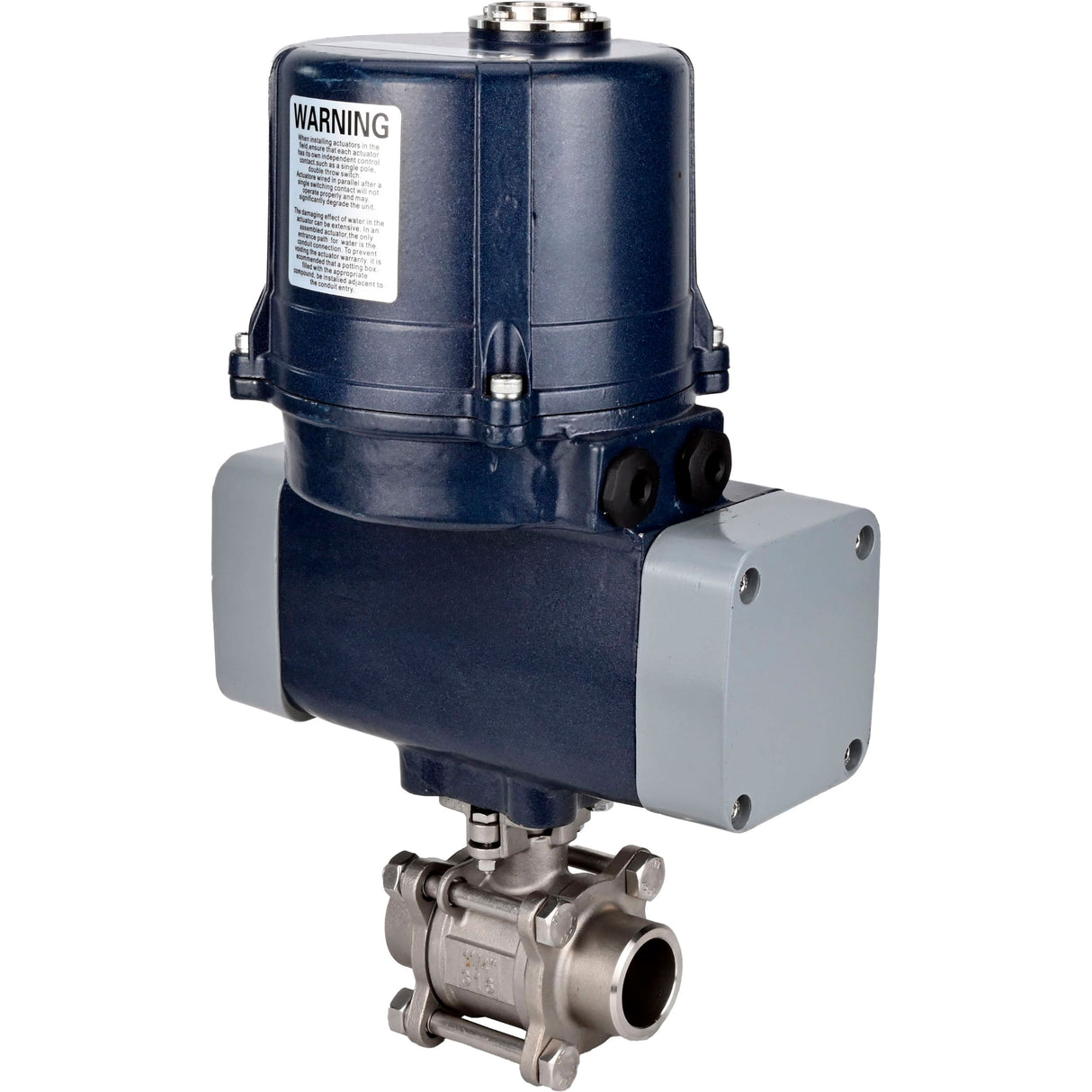 Ball valves Elephant BV3232P(3pc)-FP-W-ISO-H WDVF DN15-32 63 bar full bore, body - 316 stainless steel, seal - PTFE, for welding, with a 1/4-turn electric drive Elephant QTSA-N-EM-O0-220VAC with spring return