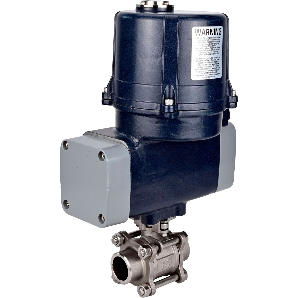 Ball valves Elephant BV3232P(3pc)-FP-W-ISO-H WDVF DN15-32 63 bar full bore, body - 316 stainless steel, seal - PTFE, for welding, with a 1/4-turn electric drive Elephant QTSA-N-EM-O0-220VAC with spring return
