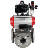 Ball valves Elephant BV3232P(4pc)-FP-3WL-F-ISO-H 16 bar full bore, flanged, body - stainless steel SS316, ISO flange F03/F04-F10/F12, square 9x9-19x19, with pneumatic drive PA-SA, pneumatic valve 4M310-08 220V, LSU APL-410N EX and ATU AF