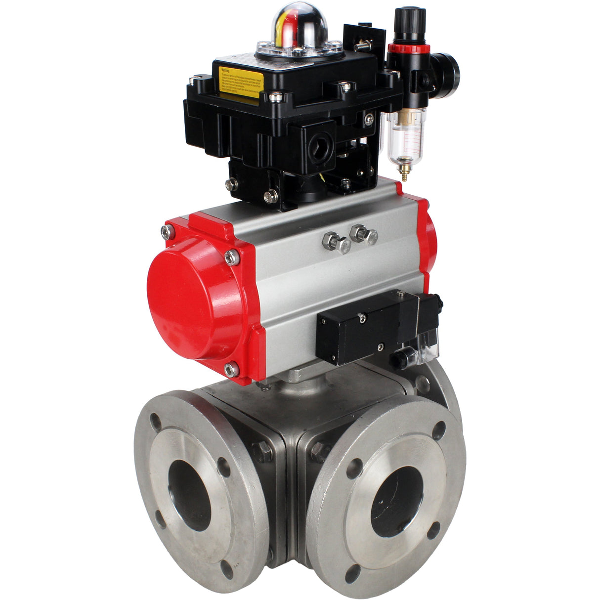 Ball valves Elephant BV3232P(4pc)-FP-3WL-F-ISO-H 16 bar full bore, flanged, body - stainless steel SS316, ISO flange F03/F04-F10/F12, square 9x9-19x19, with pneumatic drive PA-SA, pneumatic valve 4M310-08 220V, LSU APL-410N EX and ATU AF