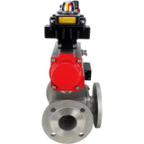 Ball valves Elephant BV3232P(4pc)-FP-3WL-F-ISO-H 16 bar full bore, flanged, body - stainless steel SS316, ISO flange F03/F04-F10/F12, square 9x9-19x19, with pneumatic drive PA-SA, pneumatic valve 4M310-08 220V, LSU APL-410N EX and ATU AF