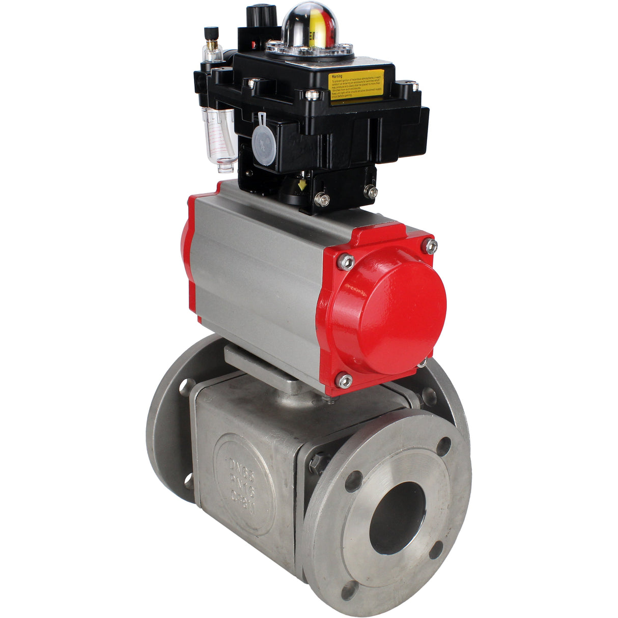 Ball valves Elephant BV3232P(4pc)-FP-3WL-F-ISO-H 16 bar full bore, flanged, body - stainless steel SS316, ISO flange F03/F04-F10/F12, square 9x9-19x19, with pneumatic drive PA-SA, pneumatic valve 4M310-08 220V, LSU APL-410N EX and ATU AF