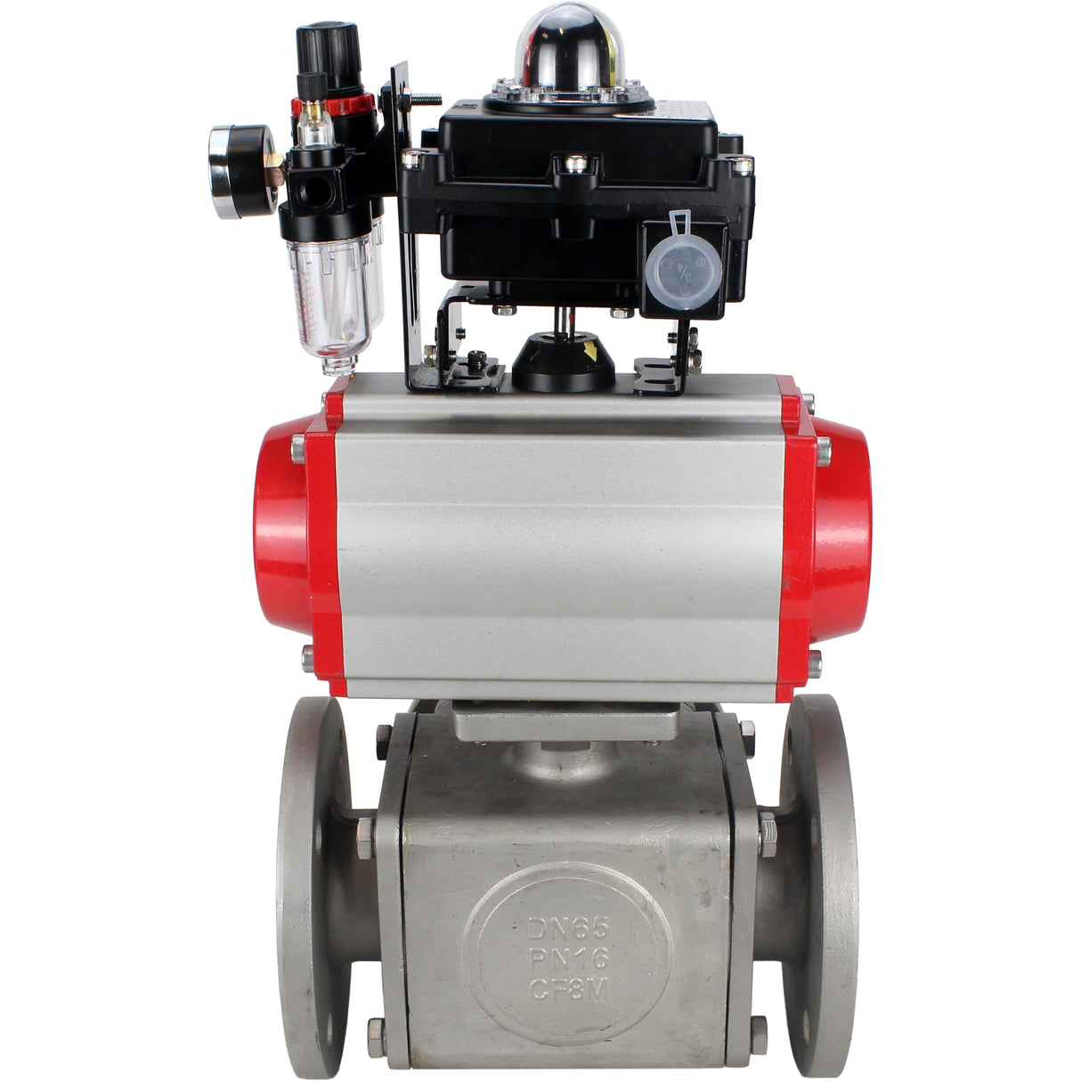 Ball valves Elephant BV3232P(4pc)-FP-3WL-F-ISO-H 16 bar full bore, flanged, body - stainless steel SS316, ISO flange F03/F04-F10/F12, square 9x9-19x19, with pneumatic drive PA-SA, pneumatic valve 4M310-08 220V, LSU APL-410N EX and ATU AF