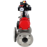 Ball valves Elephant BV3232P(4pc)-FP-3WL-F-ISO-H 16 bar full bore, flanged, body - stainless steel SS316, ISO flange F03/F04-F10/F12, square 9x9-19x19, with pneumatic drive PA-SA, pneumatic valve 4M310-08 220V, LSU APL-410N EX and ATU AF