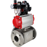Ball valves Elephant BV3232P(4pc)-FP-3WL-F-ISO-H 16 bar full bore, flanged, body - stainless steel SS316, ISO flange F03/F04-F10/F12, square 9x9-19x19, with pneumatic drive PA-SA, pneumatic valve 4M310-08 220V, LSU APL-510N EX and ATU AF