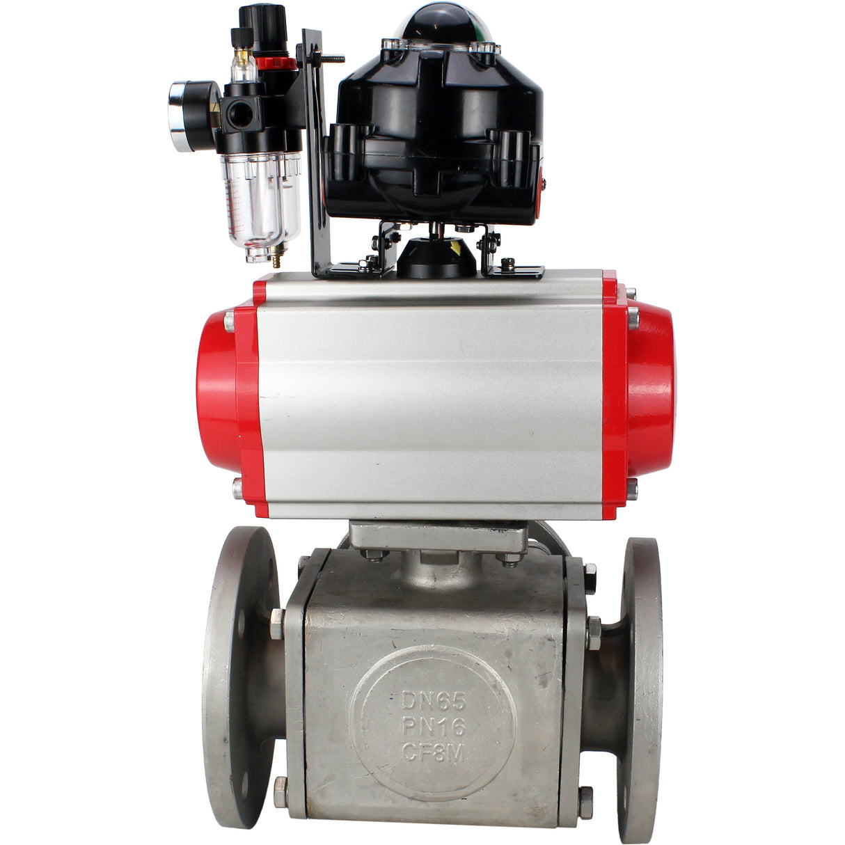 Ball valves Elephant BV3232P(4pc)-FP-3WL-F-ISO-H 16 bar full bore, flanged, body - stainless steel SS316, ISO flange F03/F04-F10/F12, square 9x9-19x19, with pneumatic drive PA-SA, pneumatic valve 4M310-08 220V, LSU APL-510N EX and ATU AF