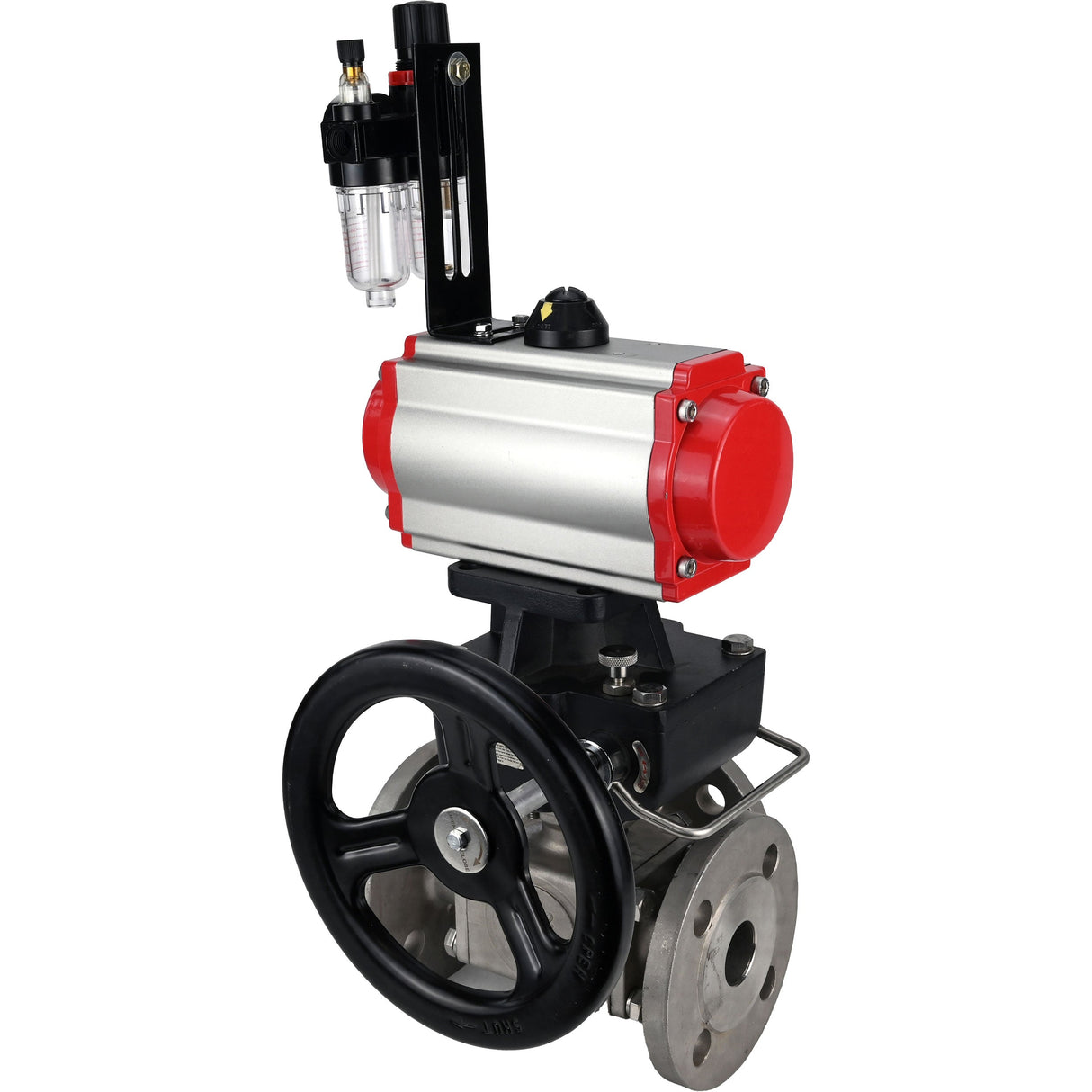 Ball valves Elephant BV3232P(4pc)-FP-3WL-F-ISO-H 16 bar full bore, flanged, body - stainless steel SS316, ISO flange F03/F04-F10/F12, square 9x9-19x19, with pneumatic drive PA-DA, mon/distribution 4M310-08 220V, Doubler MON3-700-T38-ISO and ATU AFC