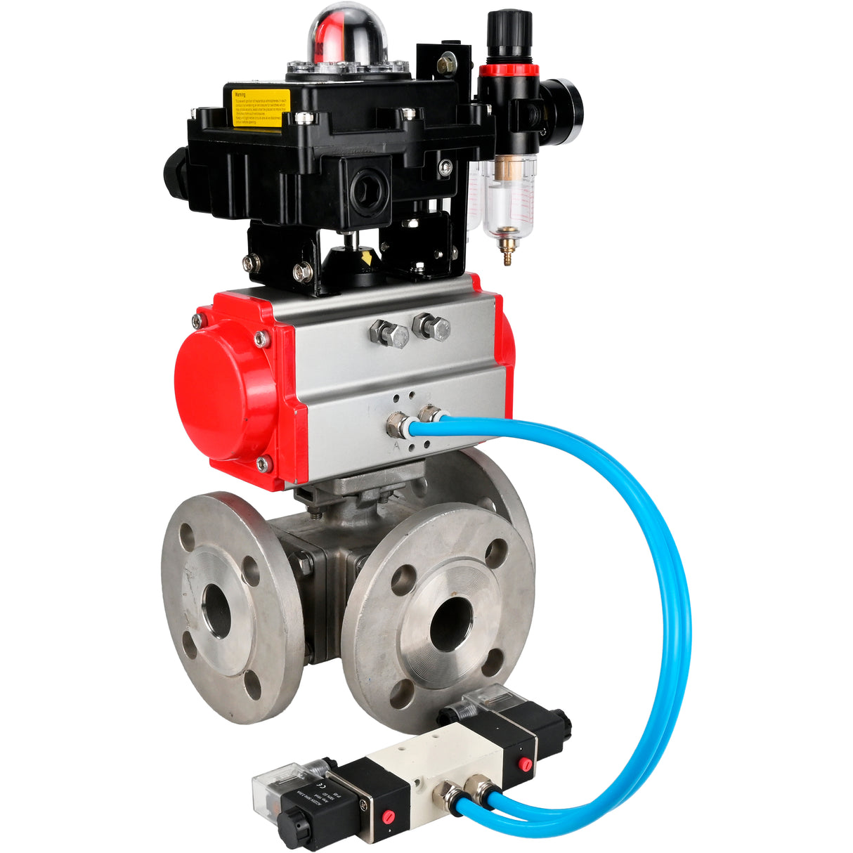 Ball valves Elephant BV3232P(4pc)-FP-3WL-F-ISO-H 16 bar full bore, flanged, body - stainless steel SS316, ISO flange F03/F04-F10/F12, square 9x9-19x19, with pneumatic drive PA-DA, pneumatic distributor 4V320-8 220V, LSU APL-410N EX and ATU AFC