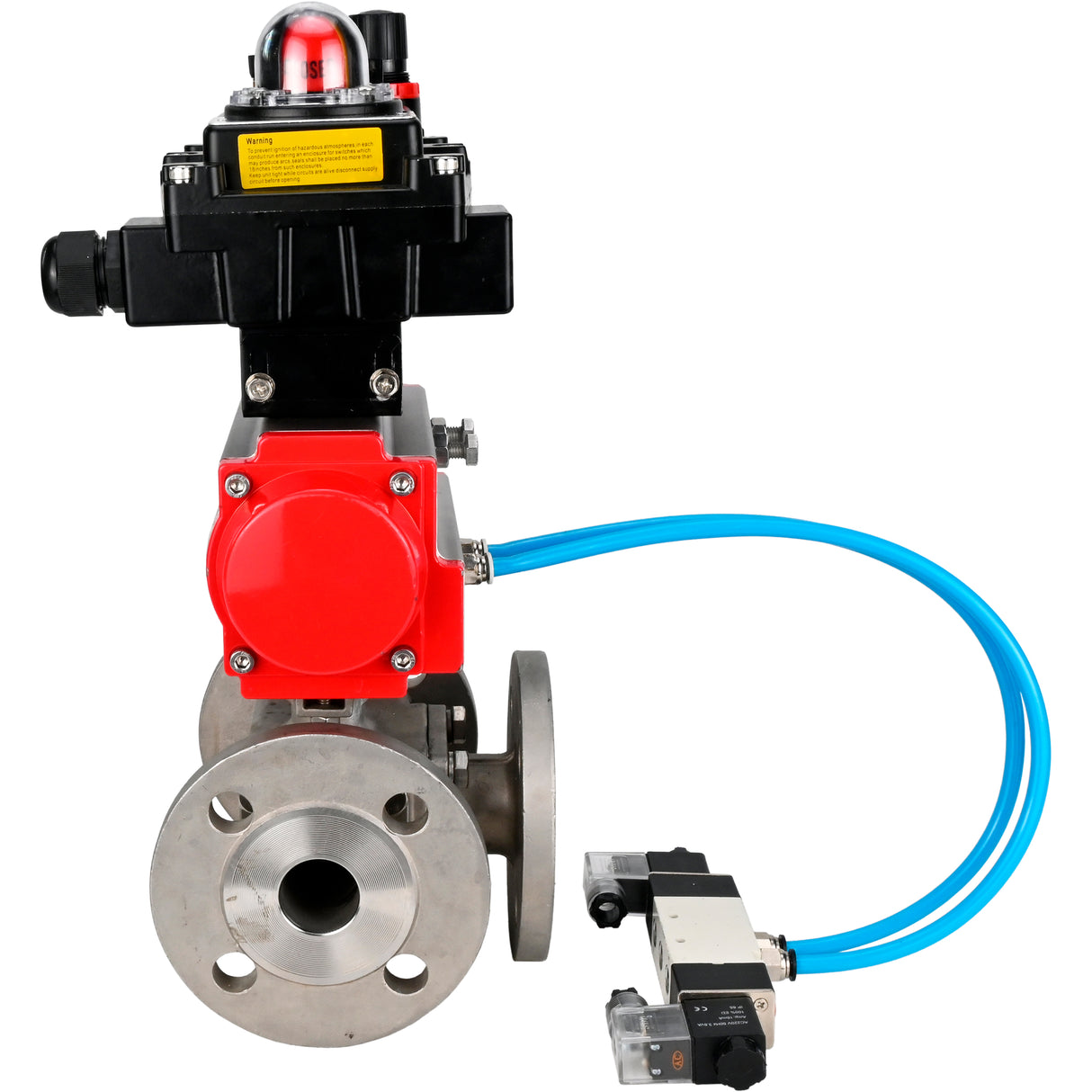 Ball valves Elephant BV3232P(4pc)-FP-3WL-F-ISO-H 16 bar full bore, flanged, body - stainless steel SS316, ISO flange F03/F04-F10/F12, square 9x9-19x19, with pneumatic drive PA-DA, pneumatic distributor 4V320-8 220V, LSU APL-410N EX and ATU AFC