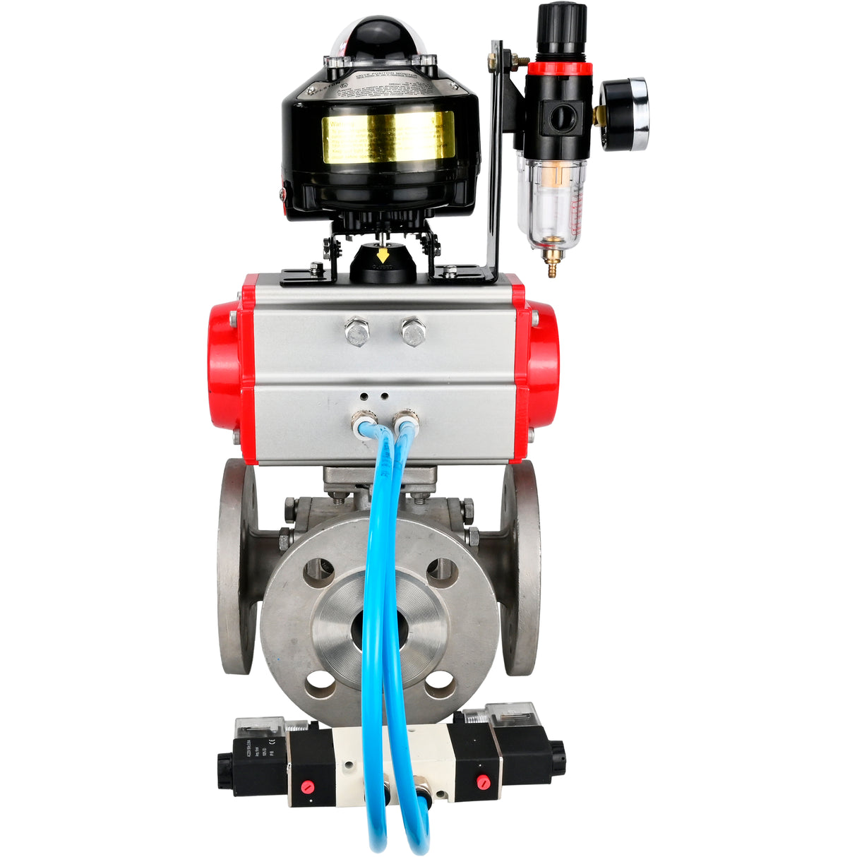 Ball valves Elephant BV3232P(4pc)-FP-3WL-F-ISO-H 16 bar full bore, flanged, body - stainless steel SS316, ISO flange F03/F04-F10/F12, square 9x9-19x19, with pneumatic drive PA-DA, pneumatic distributor 4V320-8 220V, LSU APL-510N EX and ATU AFC