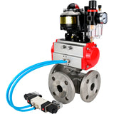 Ball valves Elephant BV3232P(4pc)-FP-3WL-F-ISO-H 16 bar full bore, flanged, body - stainless steel SS316, ISO flange F03/F04-F10/F12, square 9x9-19x19, with pneumatic drive PA-DA, pneumatic distributor 4V320-8 220V, LSU APL-510N EX and ATU AFC