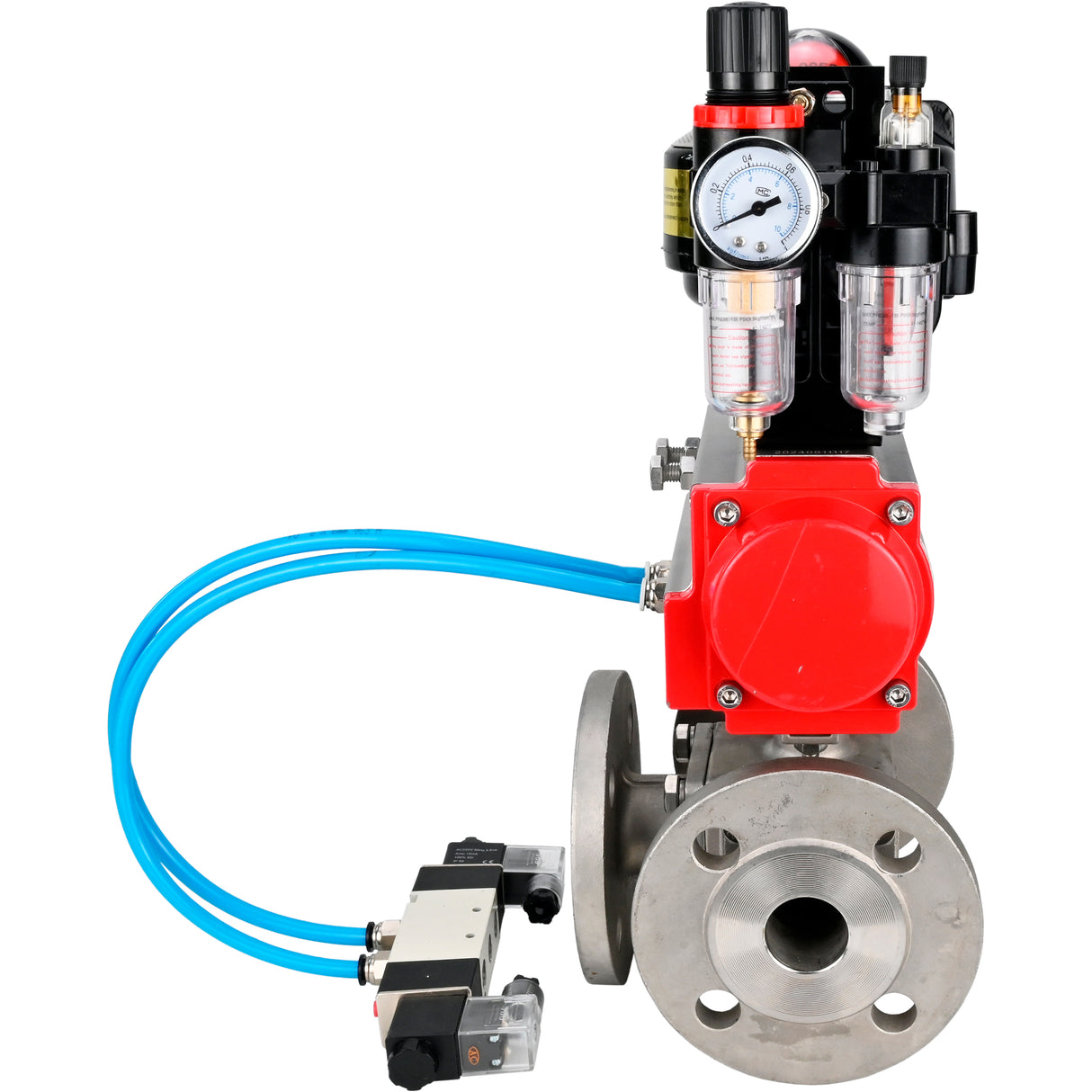 Ball valves Elephant BV3232P(4pc)-FP-3WL-F-ISO-H 16 bar full bore, flanged, body - stainless steel SS316, ISO flange F03/F04-F10/F12, square 9x9-19x19, with pneumatic drive PA-DA, pneumatic distributor 4V320-8 220V, LSU APL-510N EX and ATU AFC