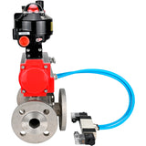 Ball valves Elephant BV3232P(4pc)-FP-3WL-F-ISO-H 16 bar full bore, flanged, body - stainless steel SS316, ISO flange F03/F04-F10/F12, square 9x9-19x19, with pneumatic drive PA-DA, pneumatic distributor 4V320-8 220V, LSU APL-510N EX and ATU AFC