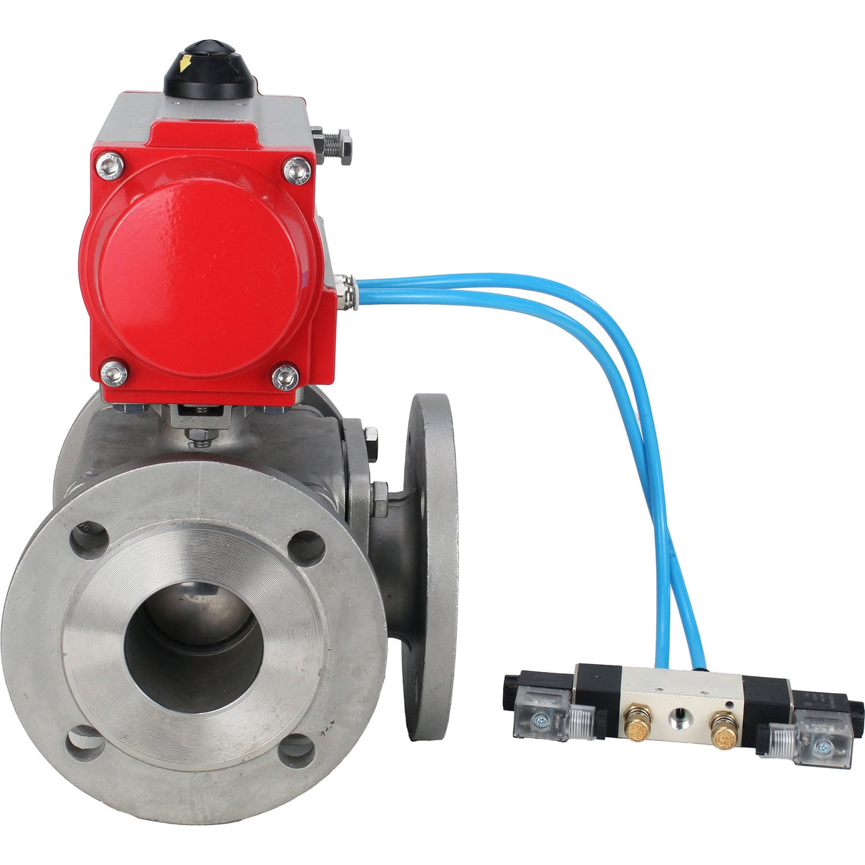 Ball valves Elephant BV3232P(4pc)-FP-3WL-F-ISO-H 16 bar full bore, flanged, body - stainless steel SS316, ISO flange F03/F04-F10/F12, square 9x9-19x19, with pneumatic drive PA-SA with return springs and pneumatic distributor 4V320-10 220V