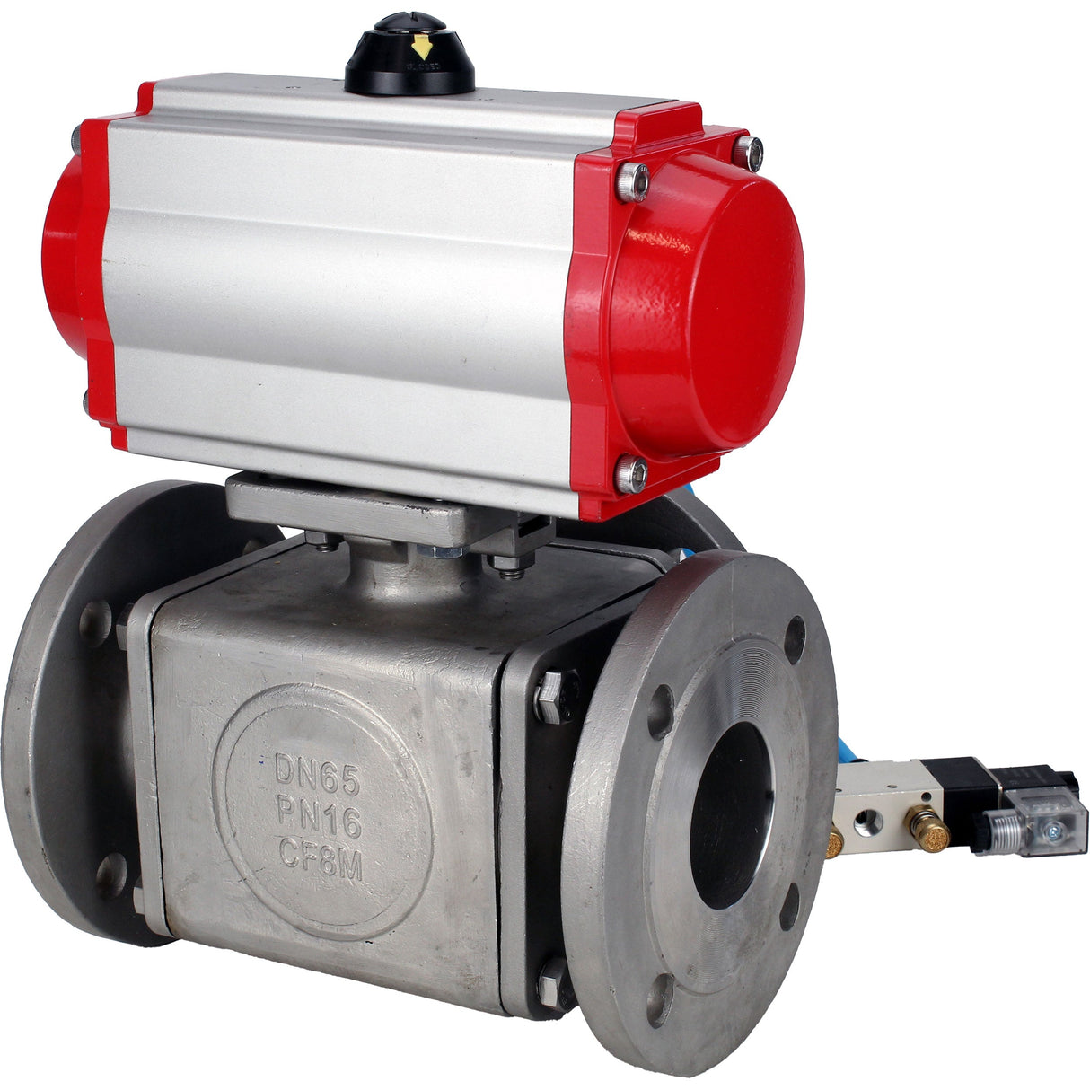 Ball valves Elephant BV3232P(4pc)-FP-3WL-F-ISO-H 16 bar full bore, flanged, body - stainless steel SS316, ISO flange F03/F04-F10/F12, square 9x9-19x19, with pneumatic drive PA-SA with return springs and pneumatic distributor 4V320-10 220V