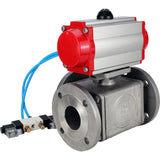 Ball valves Elephant BV3232P(4pc)-FP-3WL-F-ISO-H 16 bar full bore, flanged, body - stainless steel SS316, ISO flange F03/F04-F10/F12, square 9x9-19x19, with pneumatic drive PA-SA with return springs and pneumatic distributor 4V320-08 220V