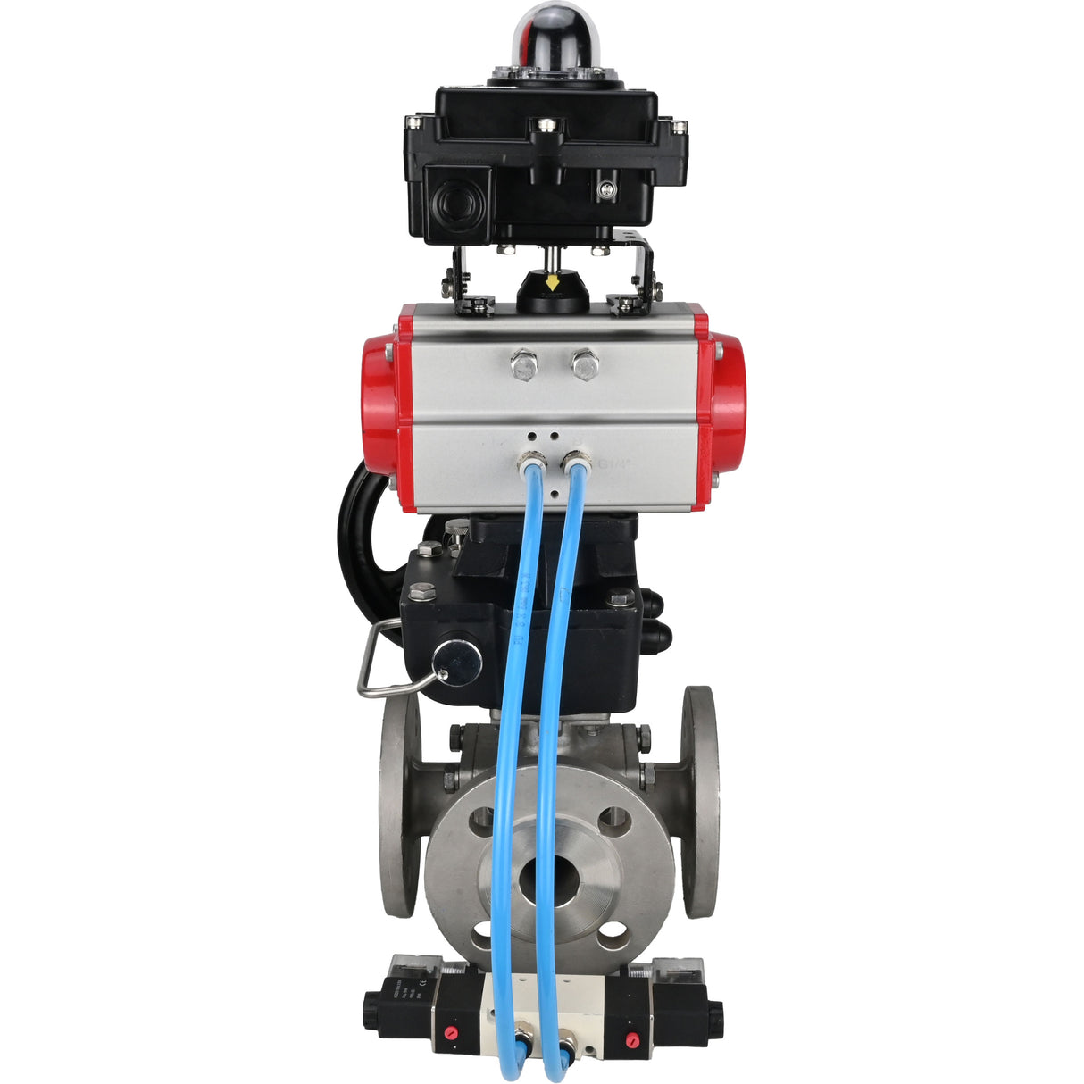 Ball valves Elephant BV3232P(4pc)-FP-3WL-F-ISO-H 16 bar full bore, flanged, body - stainless steel SS316, ISO flange F03/F04-F10/F12, square 9x9-19x19, with pneumatic drive PA-DA, mon/distributor 4V320-10 220V, LSU APL-410N EX and Doubler MON3-700-T38-IS