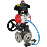 Ball valves Elephant BV3232P(4pc)-FP-3WL-F-ISO-H 16 bar full bore, flanged, body - stainless steel SS316, ISO flange F03/F04-F10/F12, square 9x9-19x19, with pneumatic drive PA-DA, mon/distributor 4V320-10 220V, LSU APL-410N EX and Doubler MON3-700-T38-IS