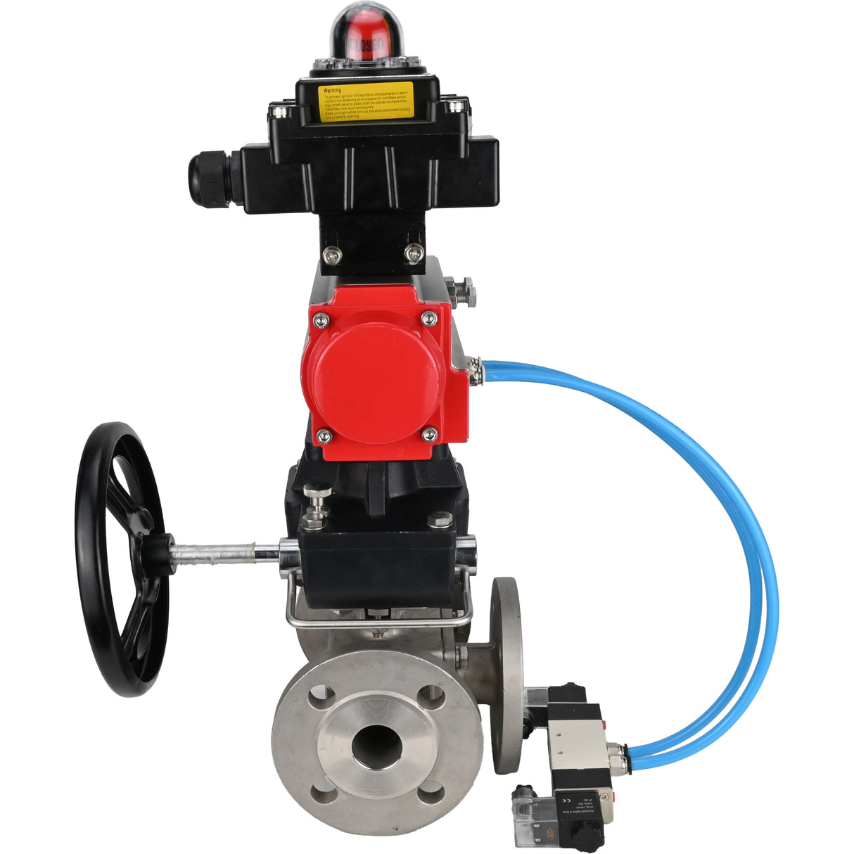 Ball valves Elephant BV3232P(4pc)-FP-3WL-F-ISO-H 16 bar full bore, flanged, body - stainless steel SS316, ISO flange F03/F04-F10/F12, square 9x9-19x19, with pneumatic drive PA-DA, mon/distributor 4V320-10 220V, LSU APL-410N EX and Doubler MON3-700-T38-IS