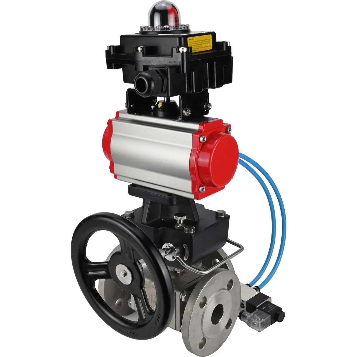 Ball valves Elephant BV3232P(4pc)-FP-3WL-F-ISO-H 16 bar full bore, flanged, body - stainless steel SS316, ISO flange F03/F04-F10/F12, square 9x9-19x19, with pneumatic drive PA-DA, mon/distributor 4V320-10 220V, LSU APL-410N EX and Doubler MON3-700-T38-IS