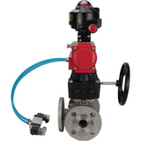 Ball valves Elephant BV3232P(4pc)-FP-3WL-F-ISO-H 16 bar full bore, flanged, body - stainless steel SS316, ISO flange F03/F04-F10/F12, square 9x9-19x19, with pneumatic drive PA-DA, mon/distributor 4V320-10 220V, LSU APL-510N EX and Doubler MON3-700-T38-IS