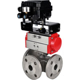 Ball valves Elephant BV3232P(4pc)-FP-3WL-F-ISO-H 16 bar full bore, flanged, body - stainless steel SS316, ISO flange F03/F04-F10/F12, square 9x9-19x19, with PA-SA pneumatic actuator with return springs and pneumatic positioner YT-1000RSN with reverse cont