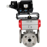 Ball valves Elephant BV3232P(4pc)-FP-3WL-F-ISO-H 16 bar full bore, flanged, body - stainless steel SS316, ISO flange F03/F04-F10/F12, square 9x9-19x19, with PA-SA pneumatic actuator with return springs and pneumatic positioner YT-1000RSN with reverse cont
