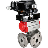 Ball valves Elephant BV3232P(4pc)-FP-3WL-F-ISO-H 16 bar full bore, flanged, body - stainless steel SS316, ISO flange F03/F04-F10/F12, square 9x9-19x19, with PA-SA pneumatic actuator with return springs and pneumatic positioner YT-1000RSN with reverse cont