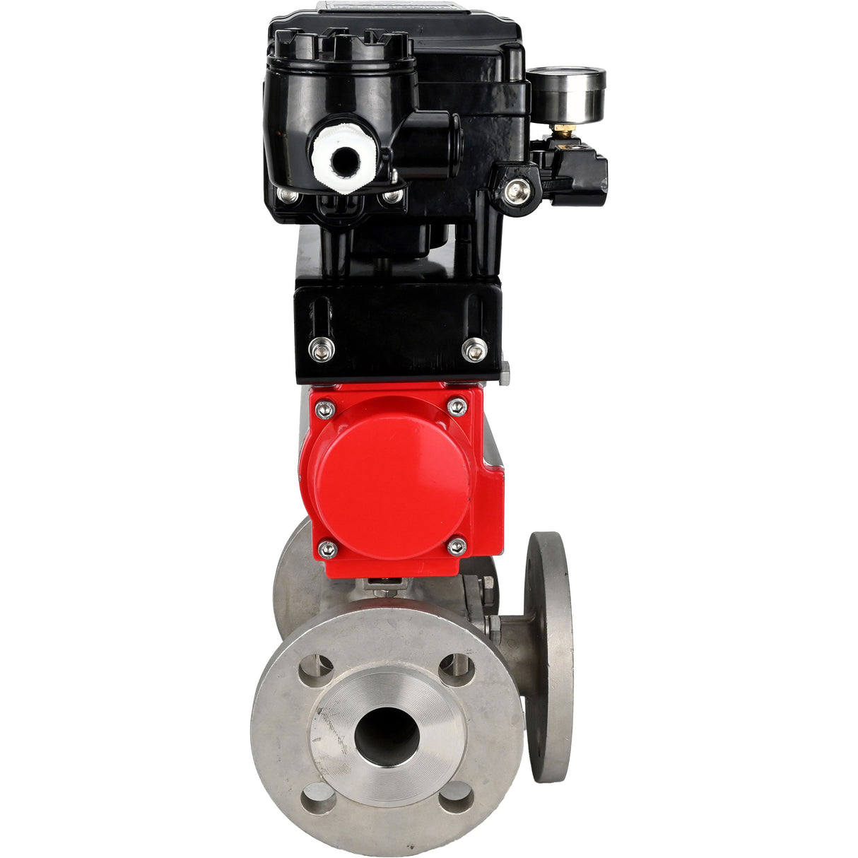 Ball valves Elephant BV3232P(4pc)-FP-3WL-F-ISO-H 16 bar full bore, flanged, body - stainless steel SS316, ISO flange F03/F04-F10/F12, square 9x9-19x19, with PA-SA pneumatic actuator with return springs and pneumatic positioner YT-1000RSN with reverse cont