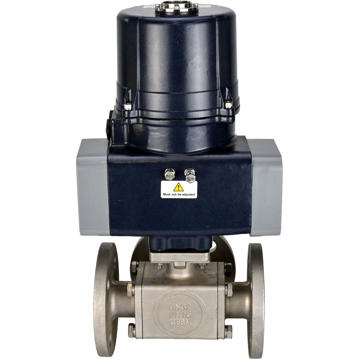 Kugelhähne Elephant BV3232P(4pc)-FP-3WL-F-ISO-H Vollbohrung, Dreiwege, Flansch, Gehäuse - SS316 Edelstahl, Dichtung - PTFE, mit elektrischem Vierteldrehantrieb Elephant QTSA-N-EM-O0-220VAC