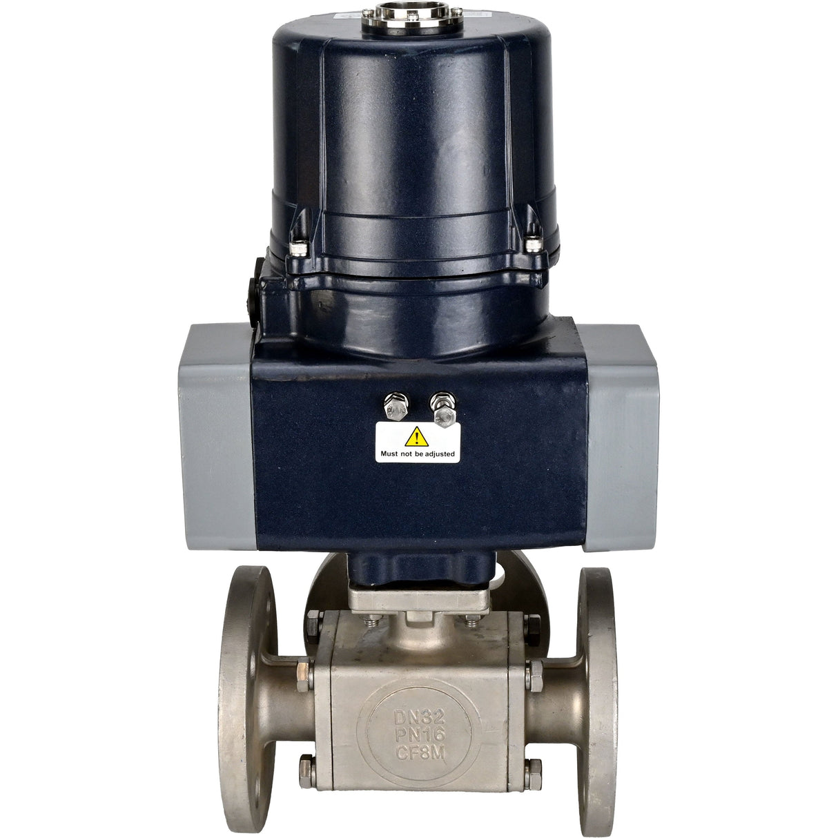 Kugelhähne Elephant BV3232P(4pc)-FP-3WL-F-ISO-H Vollbohrung, Dreiwege, Flansch, Gehäuse - SS316 Edelstahl, Dichtung - PTFE, mit elektrischem Vierteldrehantrieb Elephant QTSA-N-EM-O0-220VAC