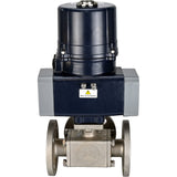 Kugelhähne Elephant BV3232P(4pc)-FP-3WL-F-ISO-H Vollbohrung, Dreiwege, Flansch, Gehäuse - SS316 Edelstahl, Dichtung - PTFE, mit elektrischem Vierteldrehantrieb Elephant QTSA-N-EM-O0-220VAC