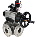 Ball valves Elephant BV3232P(4pc)-FP-3WL-F-ISO-H DN100 16 bar full bore, flanged, body - stainless steel SS316, ISO flange F10/F12, square 19x19, with pneumatic actuator PA-DA-105-1, pneumatic distributor 4M310-08 24V, LSU APL-210N and ATU AFC2000