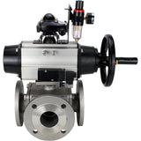 Ball valves Elephant BV3232P(4pc)-FP-3WL-F-ISO-H DN100 16 bar full bore, flanged, body - stainless steel SS316, ISO flange F10/F12, square 19x19, with pneumatic actuator PA-DA-105-1, pneumatic distributor 4M310-08 24V, LSU APL-210N and ATU AFC2000