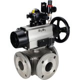 Ball valves Elephant BV3232P(4pc)-FP-3WL-F-ISO-H DN100 16 bar full bore, flanged, body - stainless steel SS316, ISO flange F10/F12, square 19x19, with pneumatic actuator PA-DA-105-1, pneumatic distributor 4M310-08 24V, LSU APL-210N and ATU AFC2000