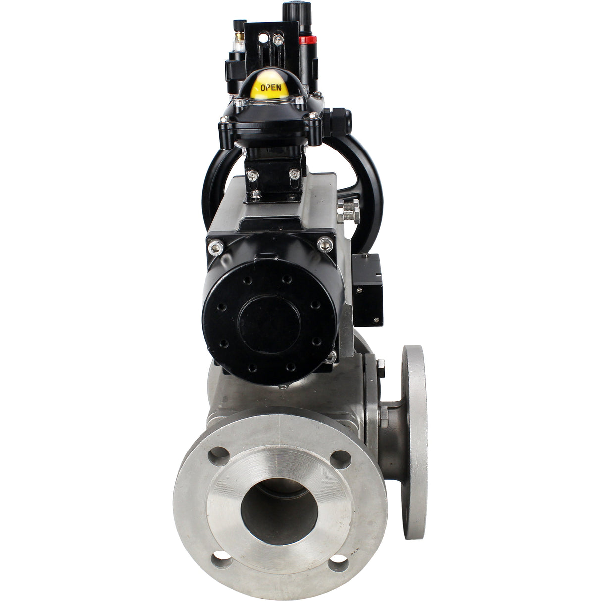 Ball valves Elephant BV3232P(4pc)-FP-3WL-F-ISO-H DN100 16 bar full bore, flanged, body - stainless steel SS316, ISO flange F10/F12, square 19x19, with pneumatic actuator PA-DA-105-1, pneumatic distributor 4M310-08 24V, LSU APL-210N and ATU AFC2000