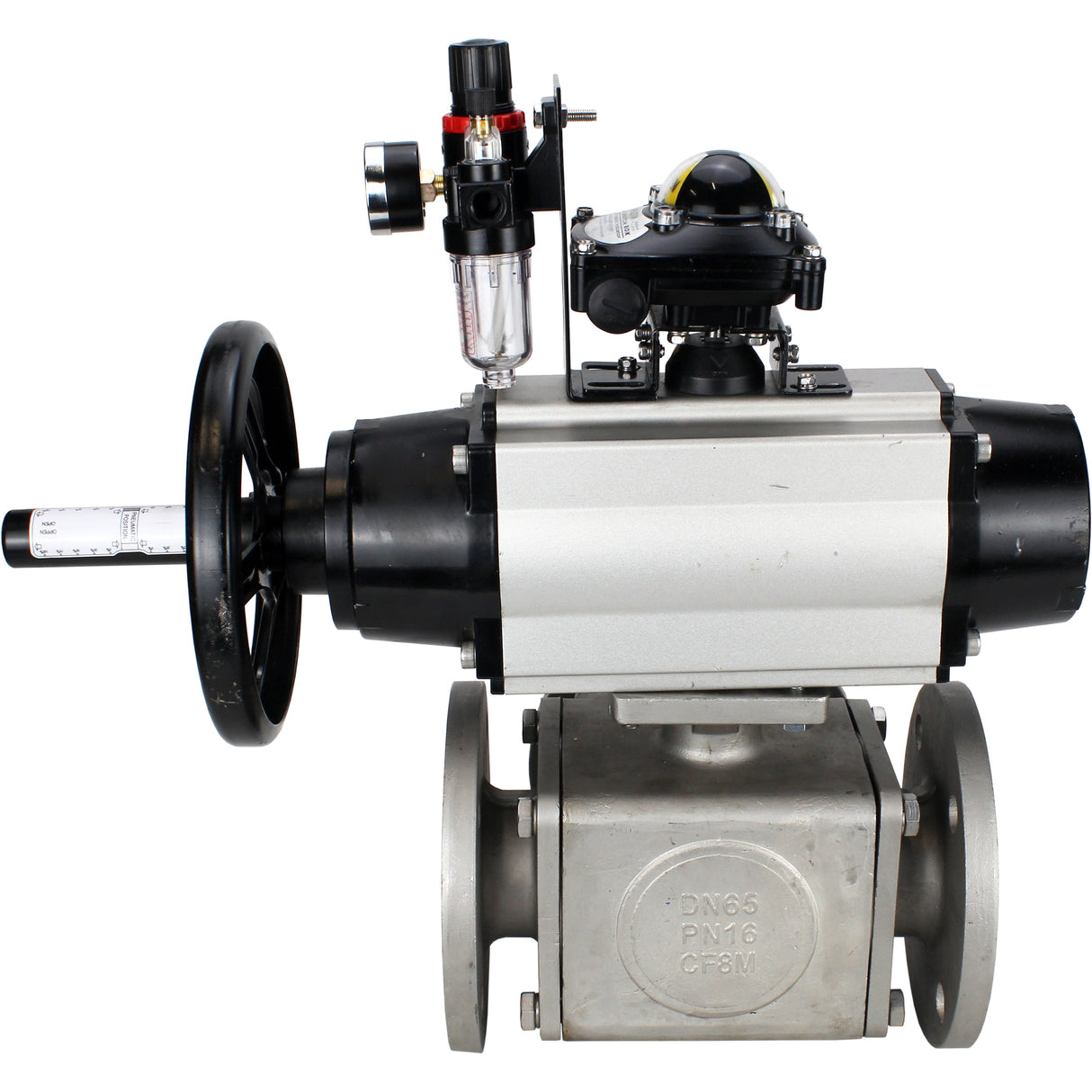 Ball valves Elephant BV3232P(4pc)-FP-3WL-F-ISO-H DN100 16 bar full bore, flanged, body - stainless steel SS316, ISO flange F10/F12, square 19x19, with pneumatic actuator PA-DA-105-1, pneumatic distributor 4M310-08 24V, LSU APL-210N and ATU AFC2000