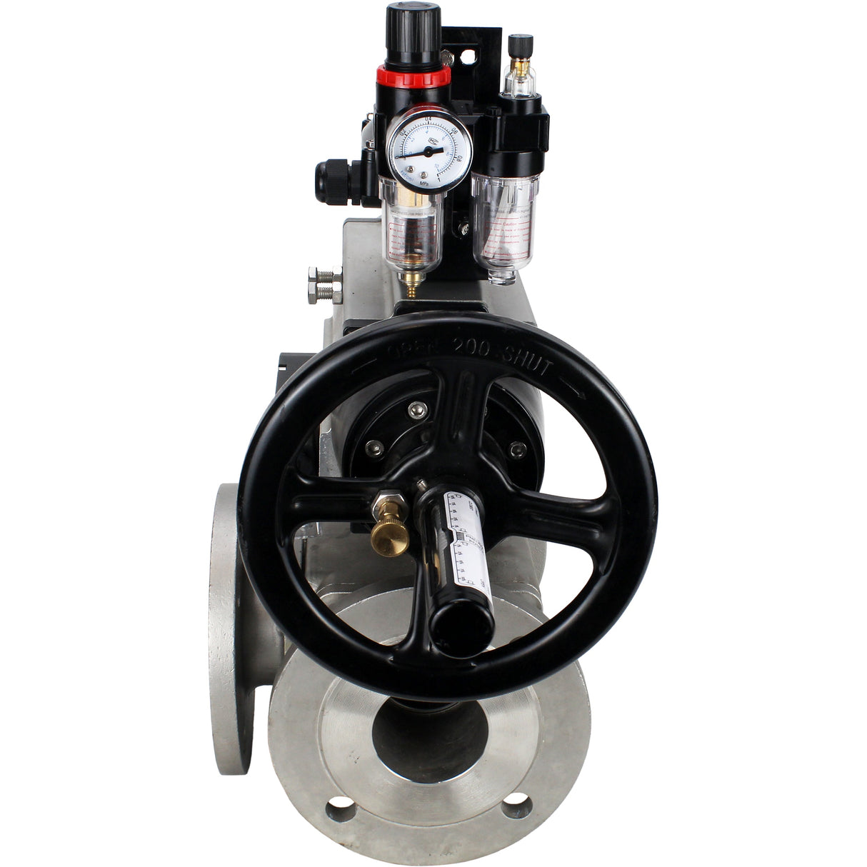 Ball valves Elephant BV3232P(4pc)-FP-3WL-F-ISO-H DN100 16 bar full bore, flanged, body - stainless steel SS316, ISO flange F10/F12, square 19x19, with pneumatic actuator PA-DA-105-1, pneumatic distributor 4M310-08 24V, LSU APL-210N and ATU AFC2000